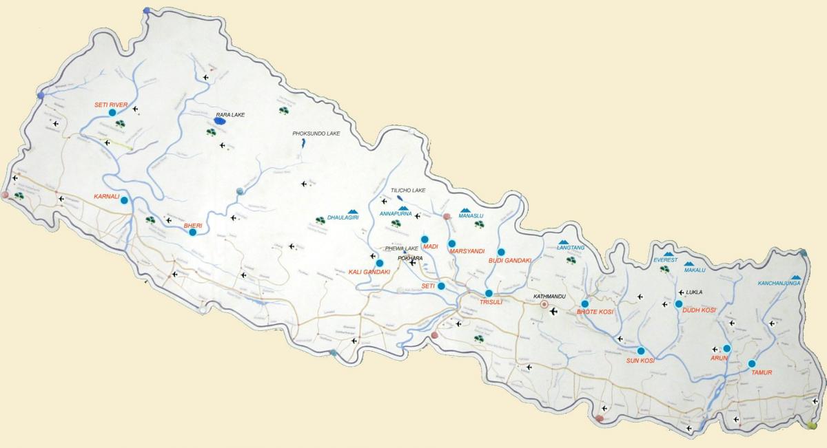 карта Непала с озерами