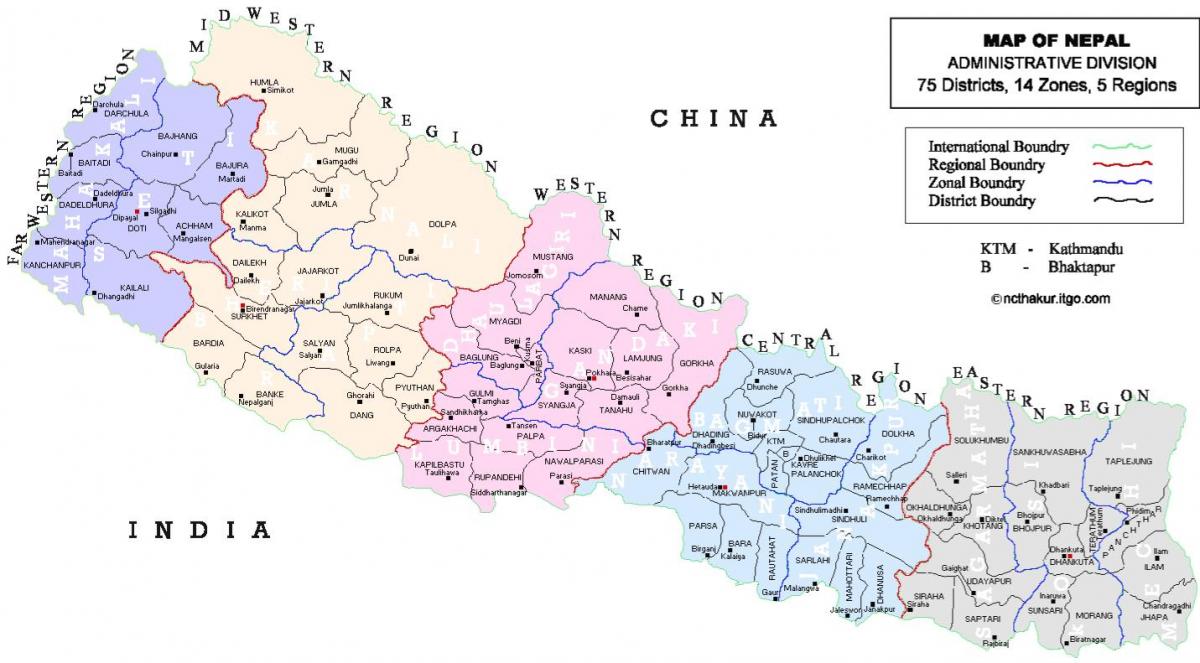 Непал политическая карта с районами