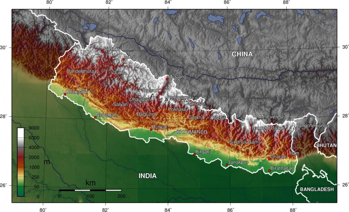 Карта спутник Непал